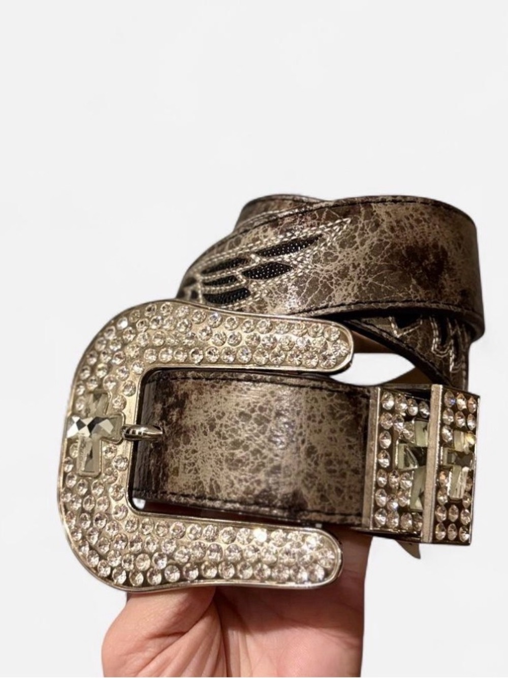 Crystal Buckle Metallic Gray Women's Fashion Belt
